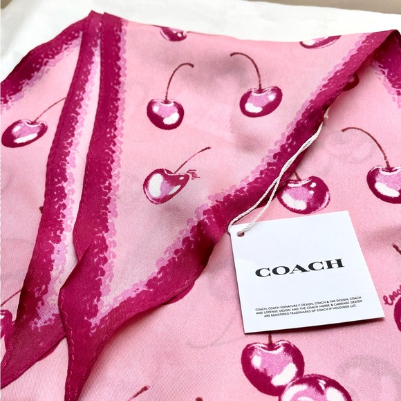 Coach Airbrushed Cherry Print Silk Diamond Scarf -NWT - Picture 3 of 11